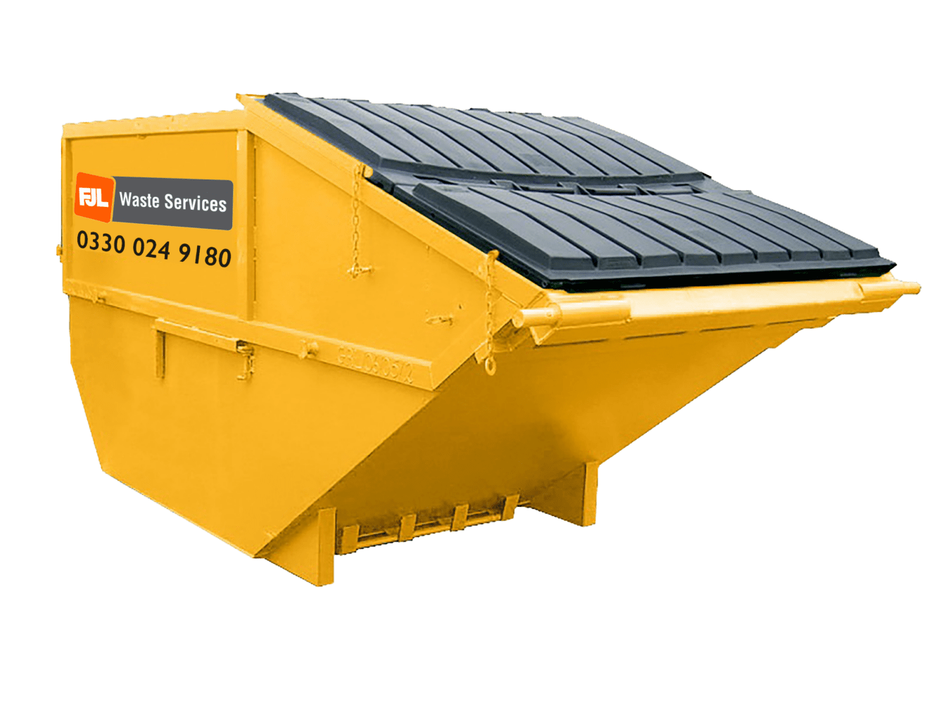 FJL Waste Services yellow rear end loader container